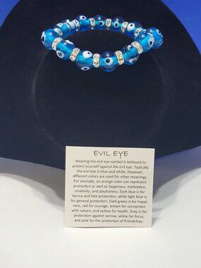 Vintage Evil Eye Sparkly Rhinestone Beaded Bracelet for Protection